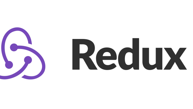 The image shows the Redux logo: a purple, abstract, three-arrow symbol next to the word Redux in bold, black text on a light background.