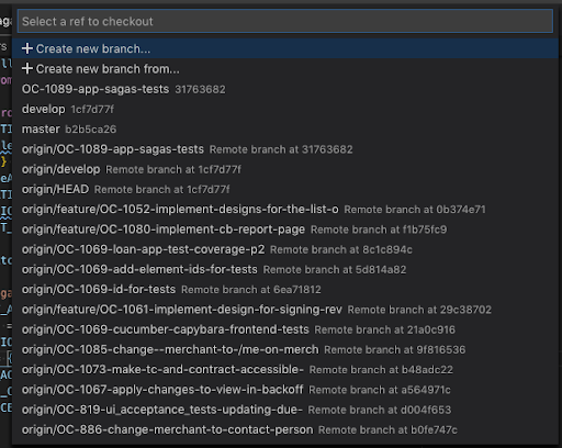 create new branch vscode command