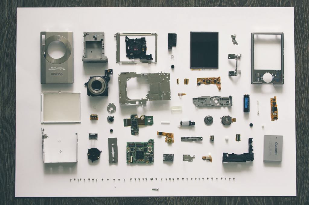 a camera divided into the smallest pieces