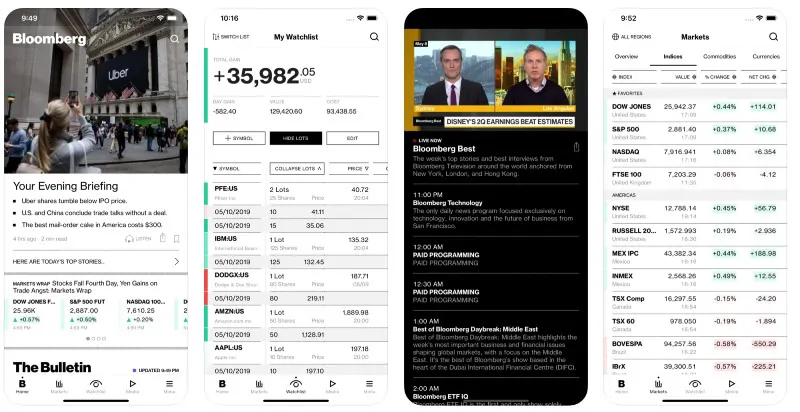 React Native apps: Bloomberg app screenshots