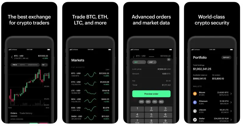React Native apps: Coinbase Pro app screenshots