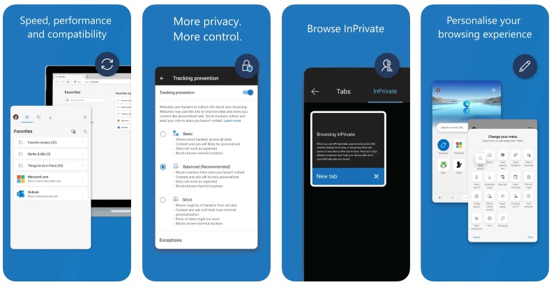 React Native apps: Microsoft Edge app screenshots
