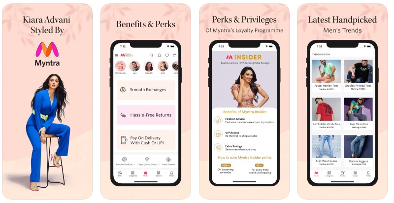 React Native apps: Myntra app screenshots