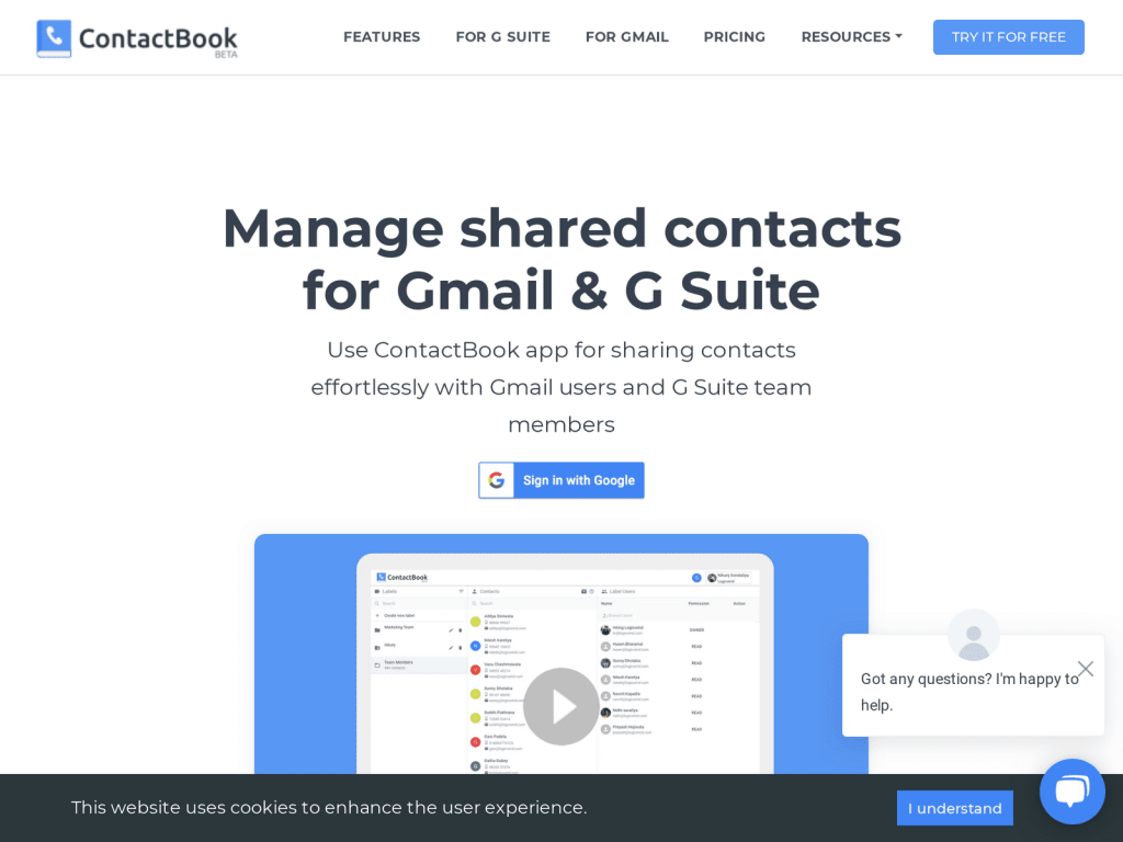 example of gatsby website ContactBook website screenshot