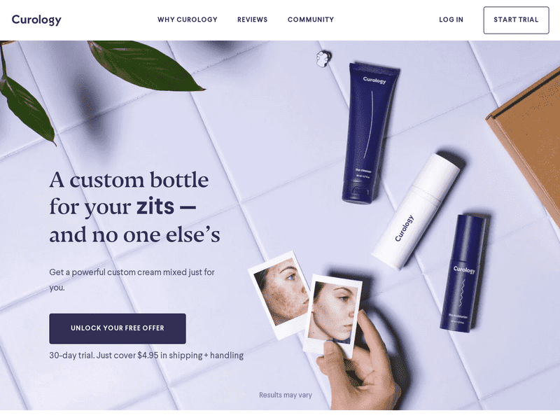 Examples of Websites Built with Gatsby: Curology