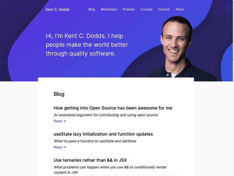 Examples of Websites Built with Gatsby: Kent C. Dodds