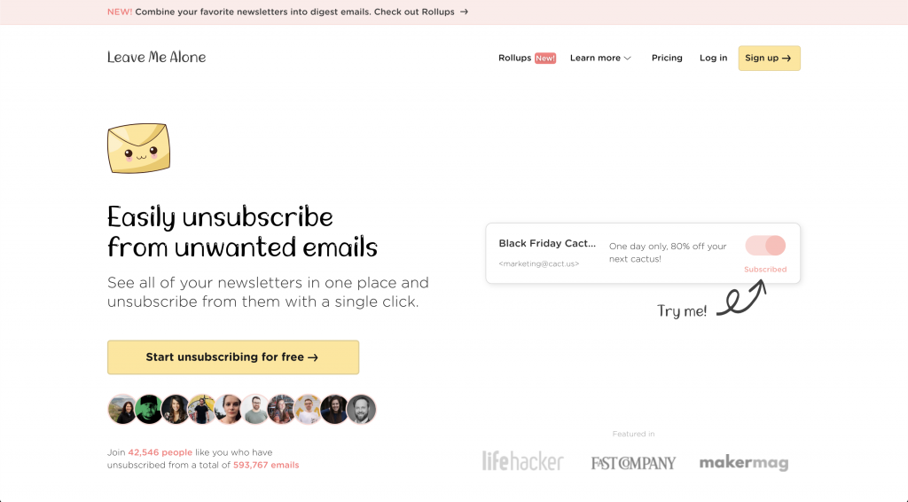example of gatsby website Leave Me Alone website screenshot