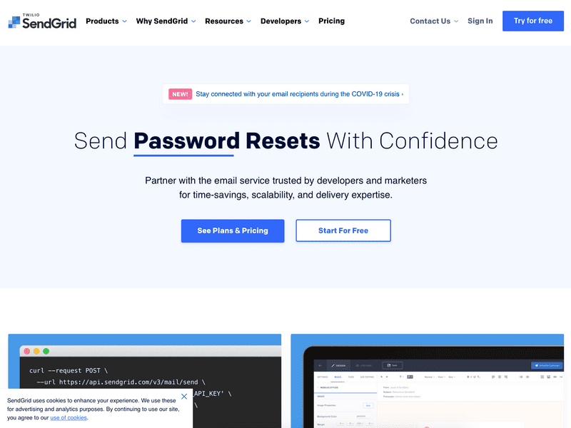 Examples of Websites Built with Gatsby: SendGrid