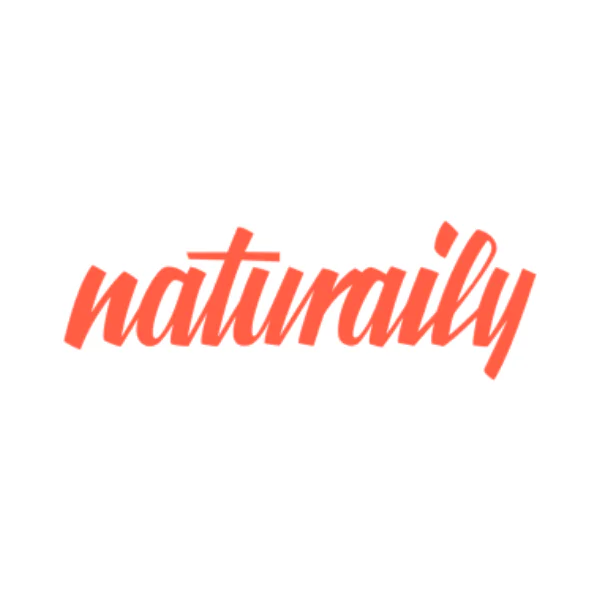 The word naturally is written in bold, italicised, orange script font on a white background—perfect for headless CMS agencies looking to add a creative flair to their visual branding.