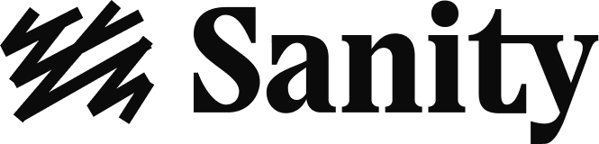 Sanity logo featuring a black abstract zigzag design on the left and the word Sanity in bold black text on the right, all set against a light background.