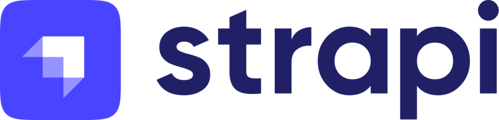 Strapi logo featuring a stylised geometric icon in a blue square next to the word “strapi” in bold, lowercase blue letters on a light background.
