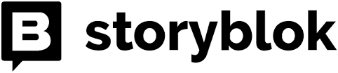 Storyblok logo with a bold white B inside a speech bubble on the left and the word storyblok in bold black letters to the right.