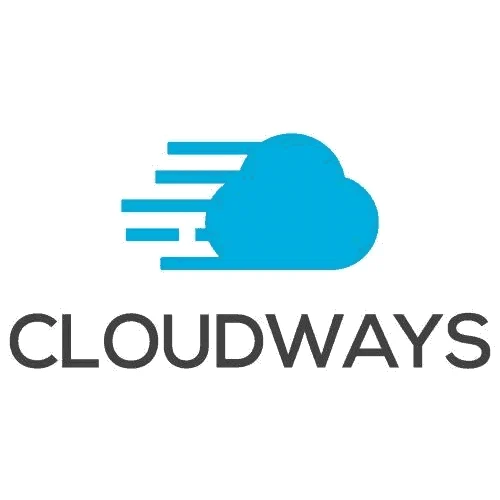 Cloudways logo featuring a blue cloud with horizontal lines to the left, suggesting speed, above the word CLOUDWAYS in bold, black capital letters.