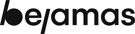 Black and white logo with the word be/amas in bold, lowercase letters.