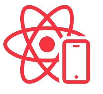 Red atom-like symbol with a central dot behind a red mobile phone icon, all on a white background, suggesting technology, science, or mobile app development.