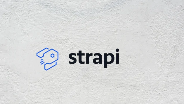 The image shows the Strapi logo with a blue abstract icon to the left of the word strapi in black text, set against a white textured wall background, visually prompting the question: what is Strapi?.