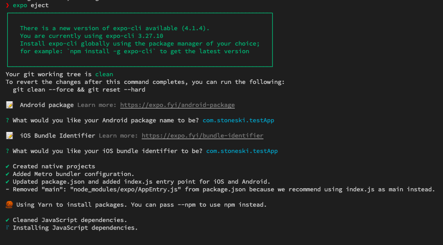 developer's terminal after running an eject command