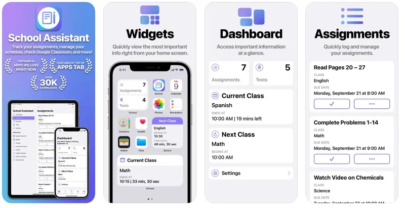 React Native apps: School Assistant app screenshots