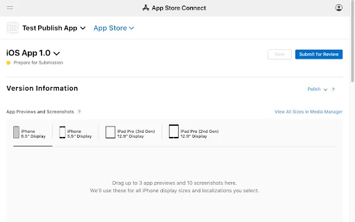 submitting the app in apple connect store