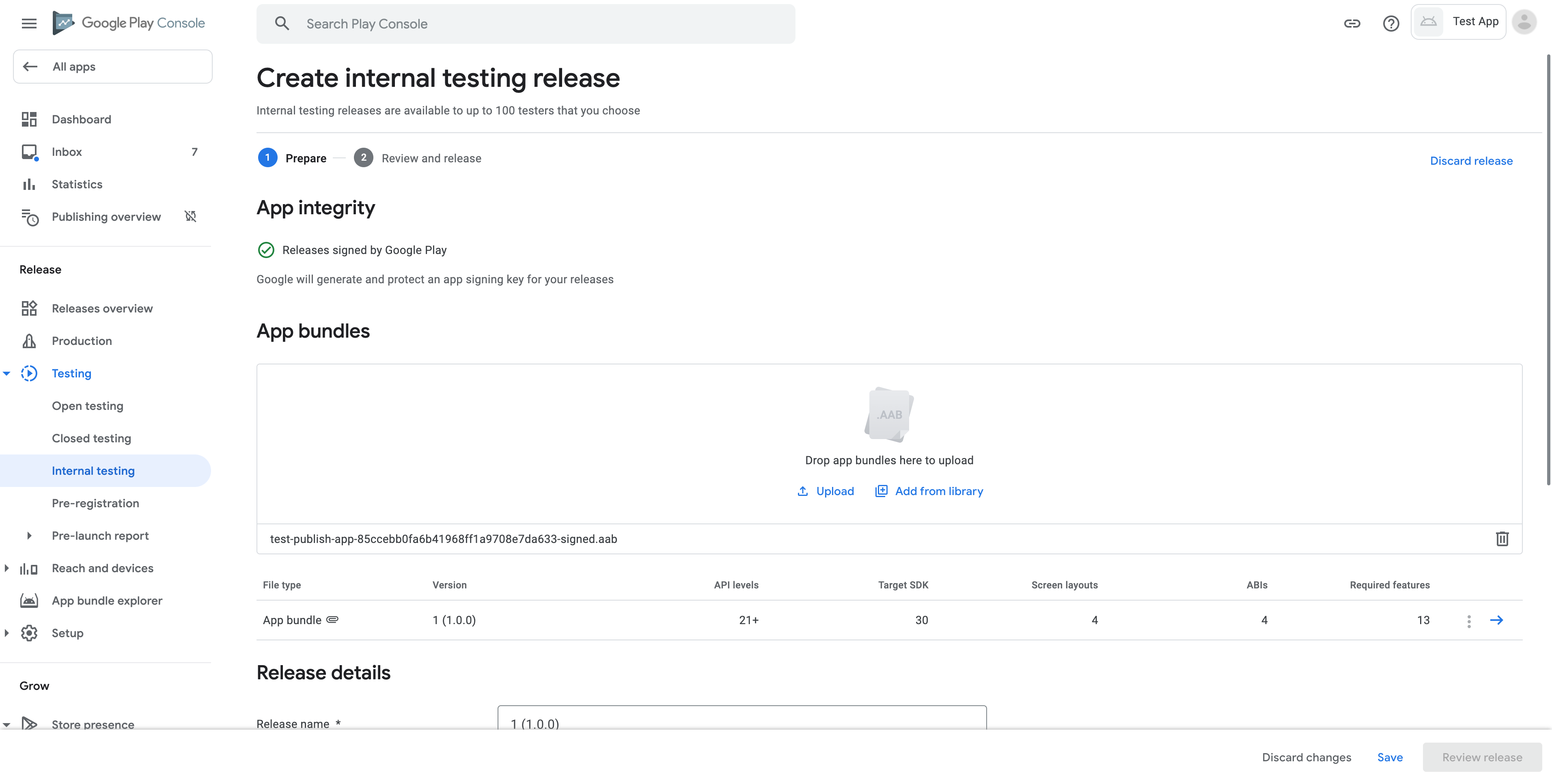 creating a new application in google play console step 6