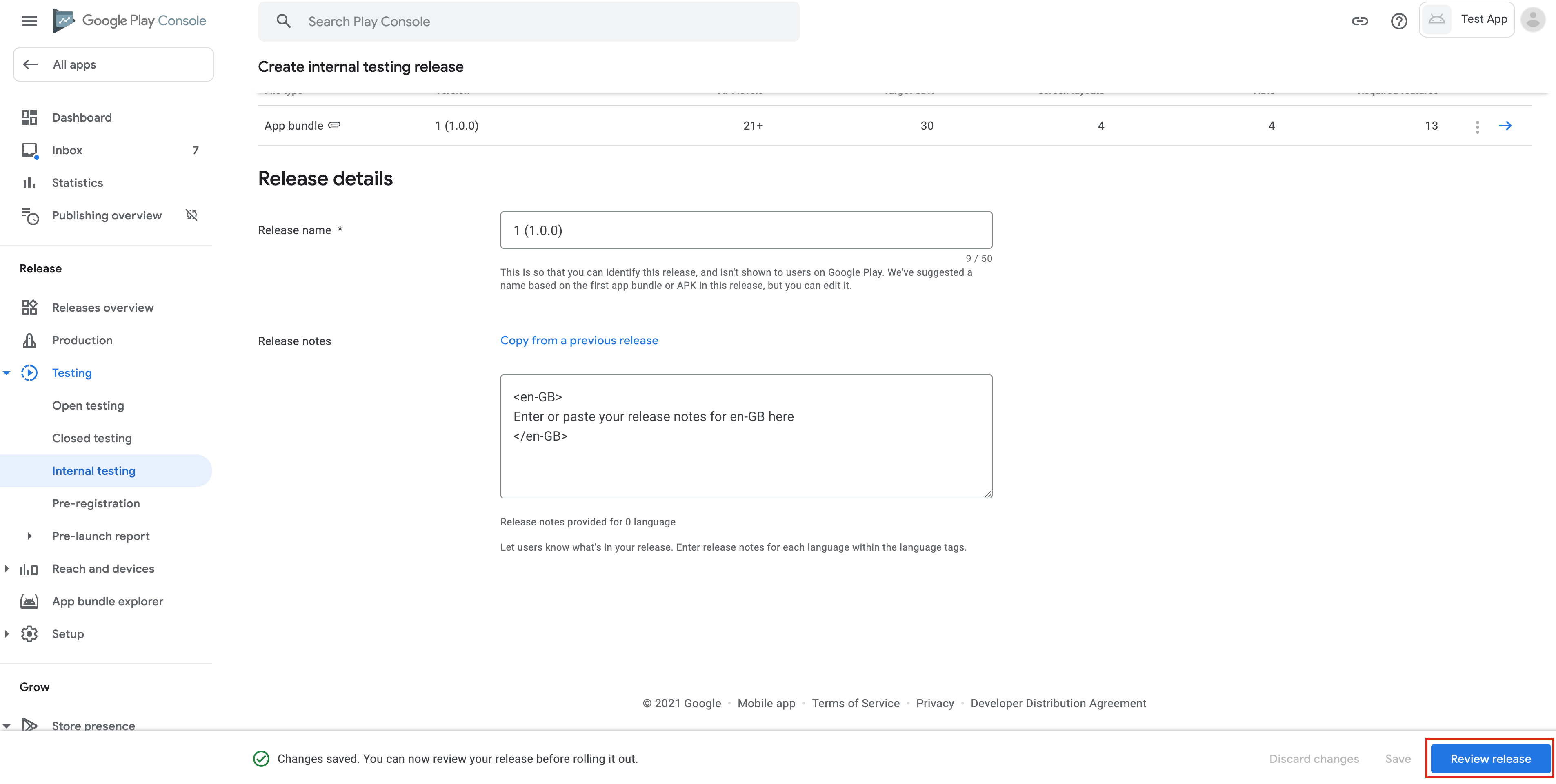 creating a new application in google play console step 7