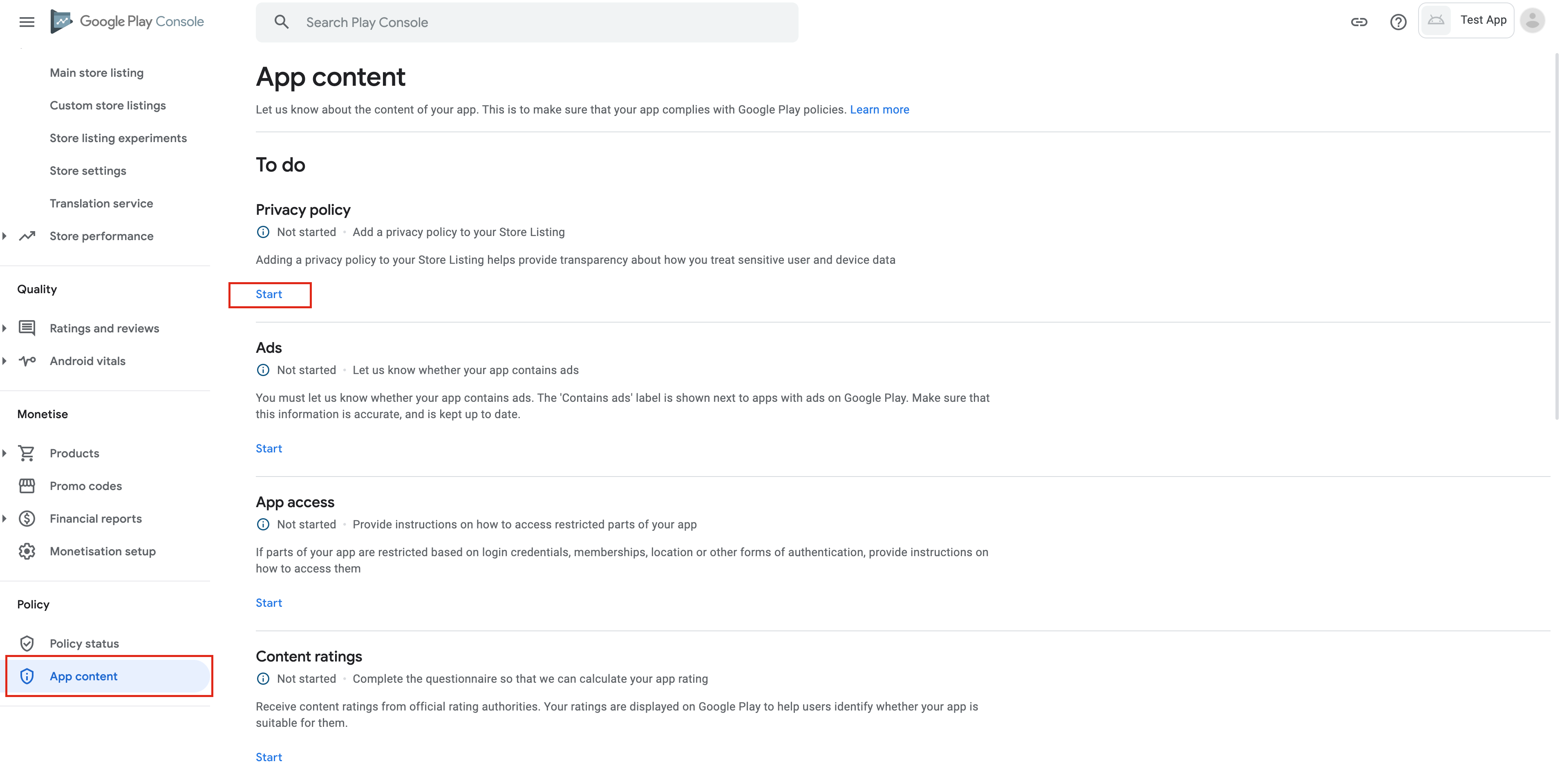 passing url to privacy policy step 1