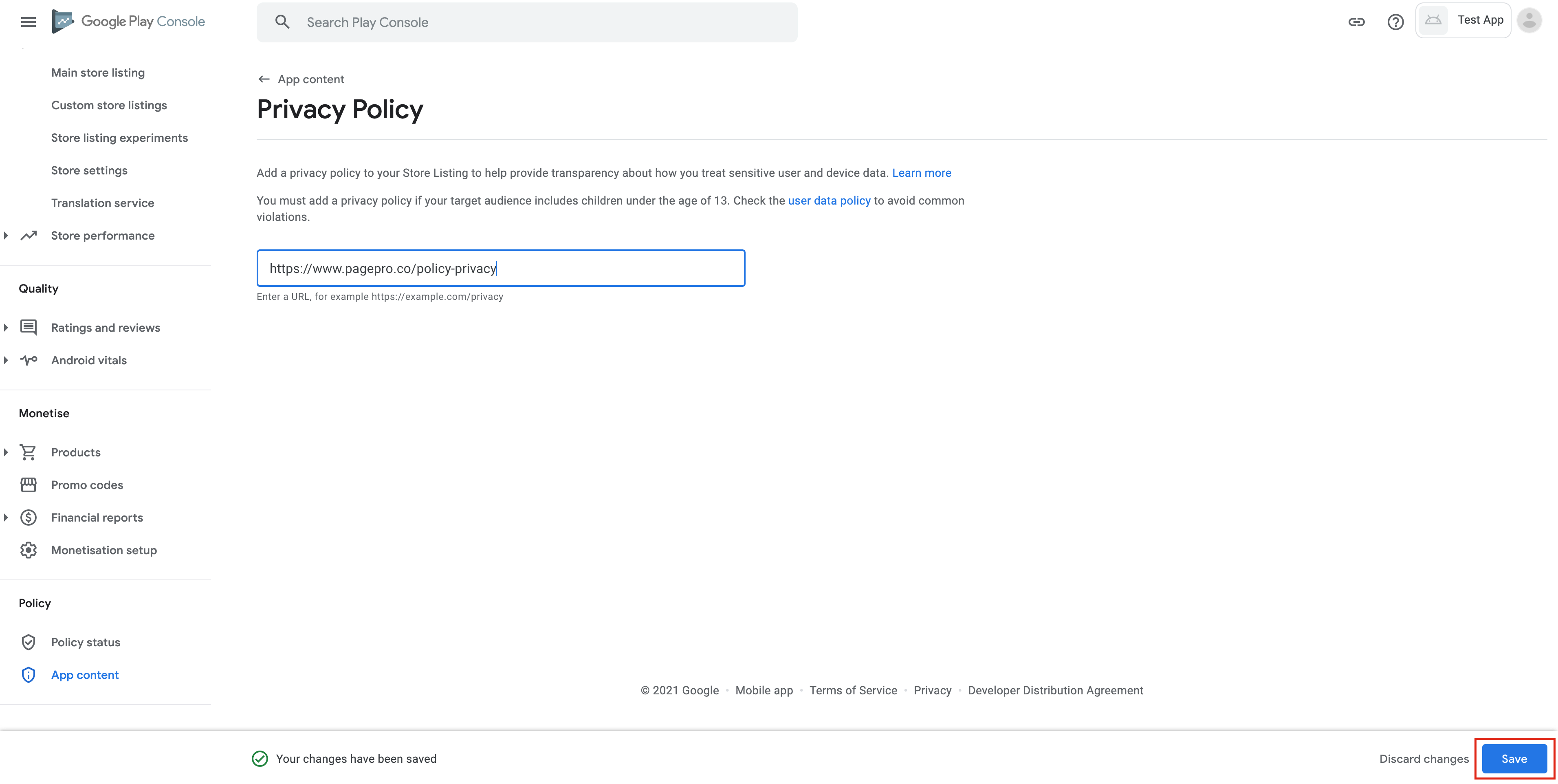passing url to privacy policy step 2