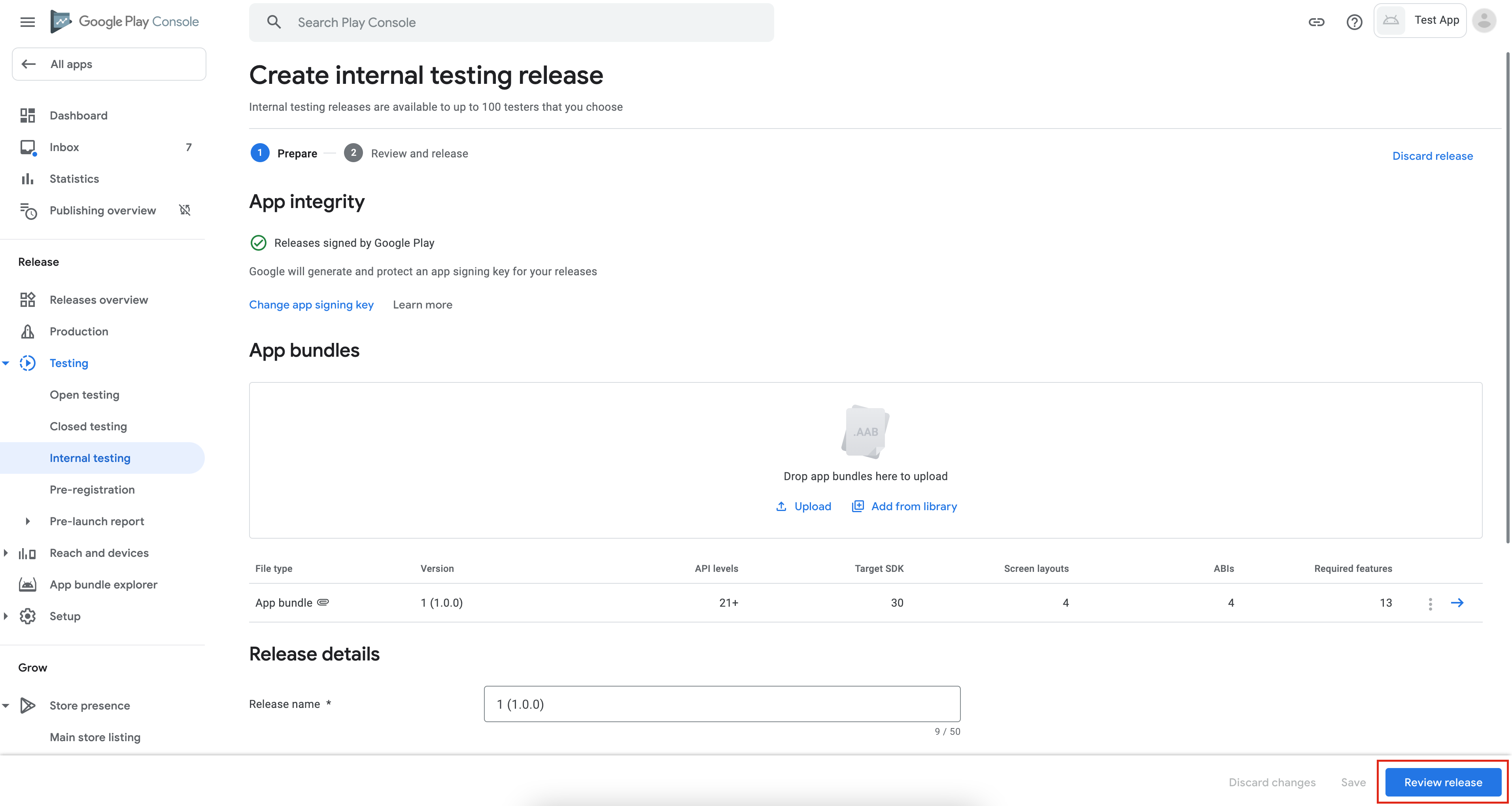 submitting the app in google play console step 2