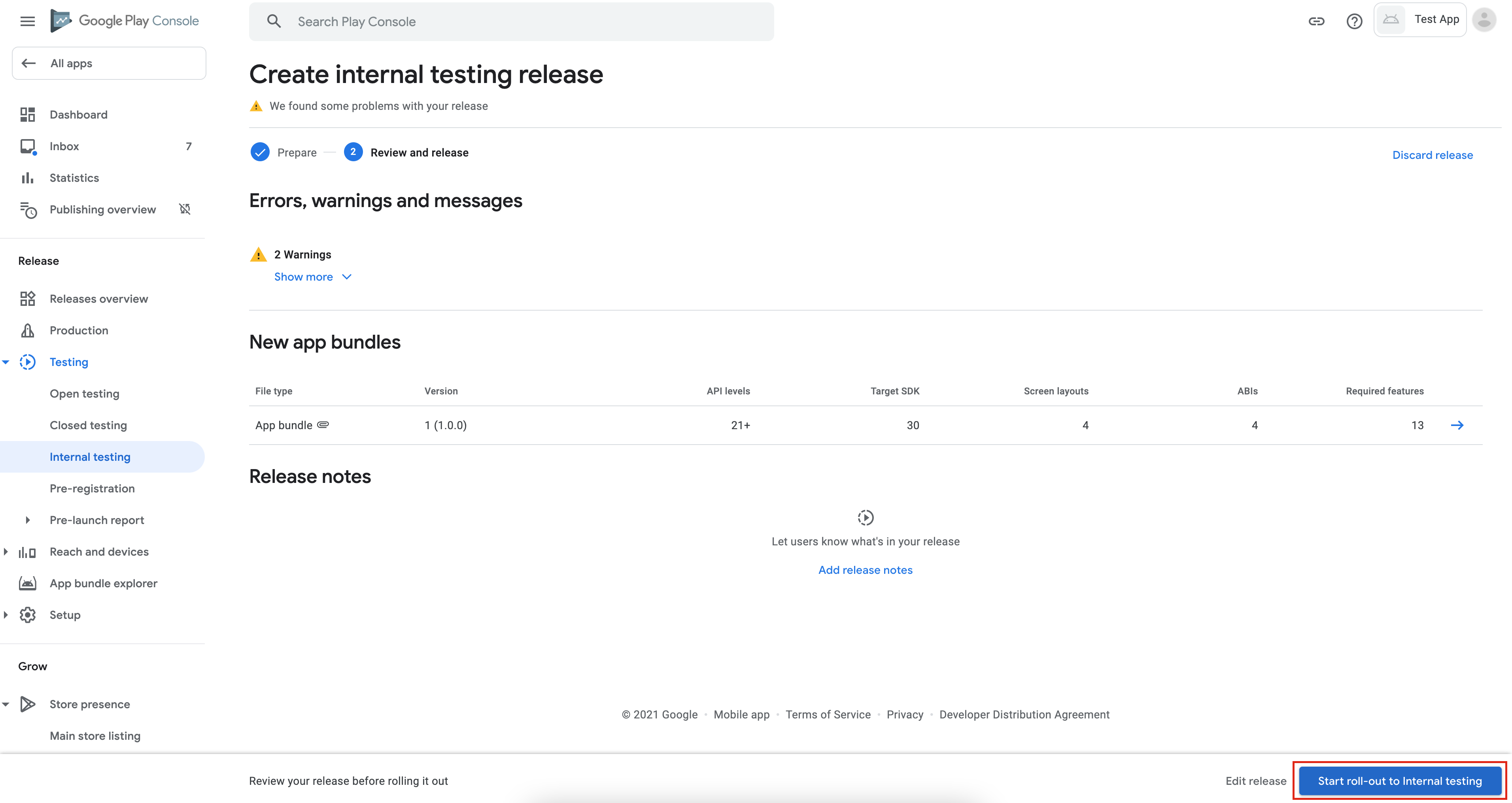 submitting the app in google play console step 5