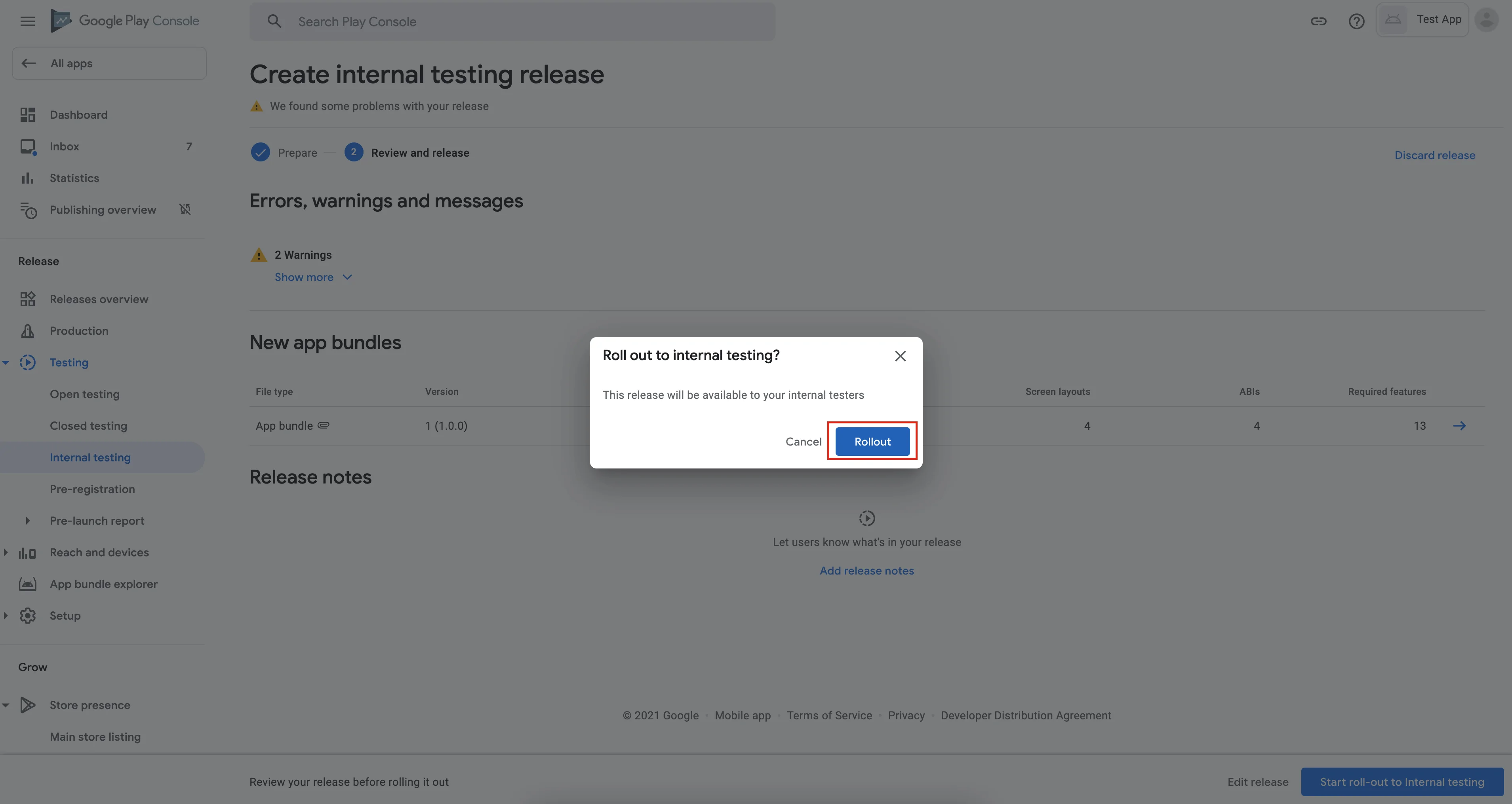 submitting the app in google play console step 6