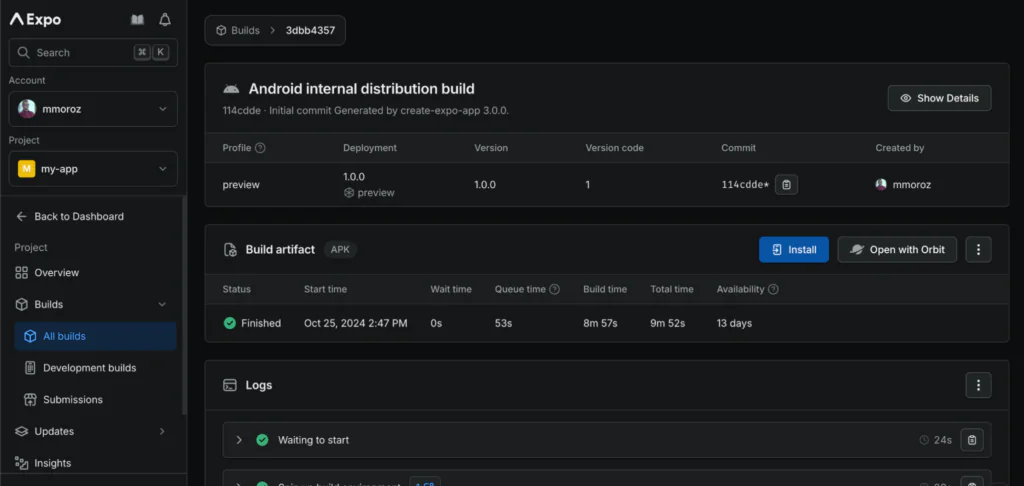 Expo Dashboard View