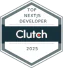 A hexagonal badge with the text Top NextJS Developer Clutch 2023 written inside, indicating a 2023 award or recognition from Clutch for NextJS development.