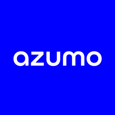White lowercase text azumo centred on a solid bright blue background.