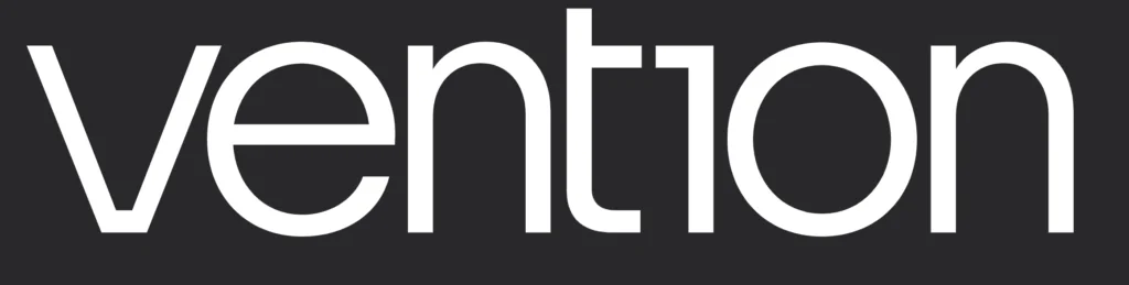 The word vention is displayed in large, bold, white lowercase letters on a dark grey background.