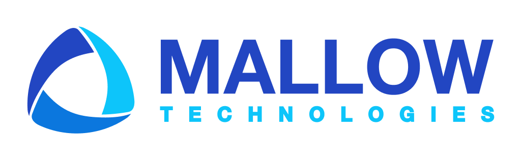 Logo for Mallow Technologies, featuring a blue abstract circular symbol on the left and the company name MALLOW TECHNOLOGIES in bold blue capital letters to the right.
