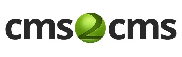 CMS2CMS logo featuring dark grey lowercase text with a glossy green 3D sphere replacing the number 2 in the centre.