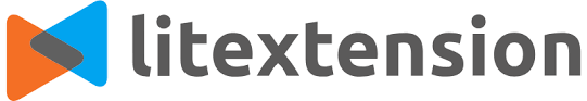 LitExtension logo featuring a stylised “L” in orange, grey, and blue, followed by the word “litextension” in bold, dark grey lowercase letters on a white background.