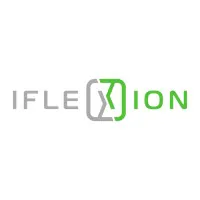 Logo with the word IFLEXION where the letters E and X are stylised and merged in grey and green colours; the rest of the text is grey except for ION, which is green.