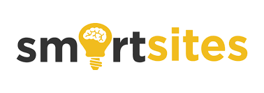 The SmartSites logo features the word smartsites, with smart in black and sites in yellow. The a in smart is replaced by a yellow lightbulb with a brain illustration inside.