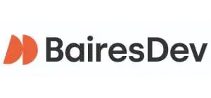 BairesDev logo featuring an orange abstract design on the left and the company name BairesDev in bold black letters on the right, all on a white background.