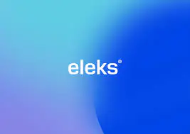 The image features the word eleks in white lowercase letters centred on a gradient background of light blue, purple, and deep blue shades.